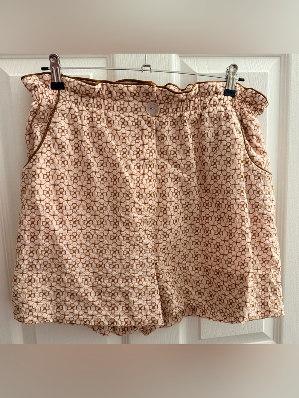 My Beachy Side: Women’s Embroidered Floral Pink/Brown Shorts with Pockets